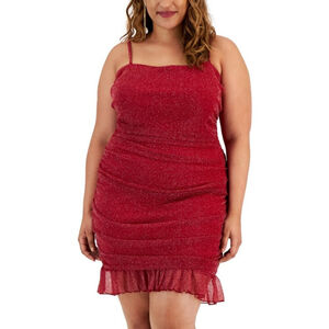 CITY STUDIOS Plus Size Ruched Red Metallic/Sparkly Mesh Mini Dress NWT